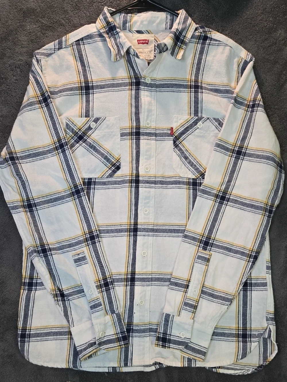 Men's Levi's Strauss & Co  White and Navy Plaid Button-Down Shirt Sz S
